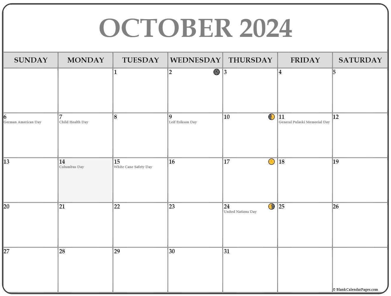 October 2024 Lunar Calendar | Moon Phase Calendar | Calendar 2024