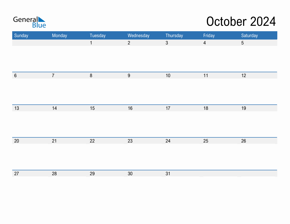 October 2024 Monthly Calendar (Pdf, Word, Excel) | October 2024 Calendar Printable Word