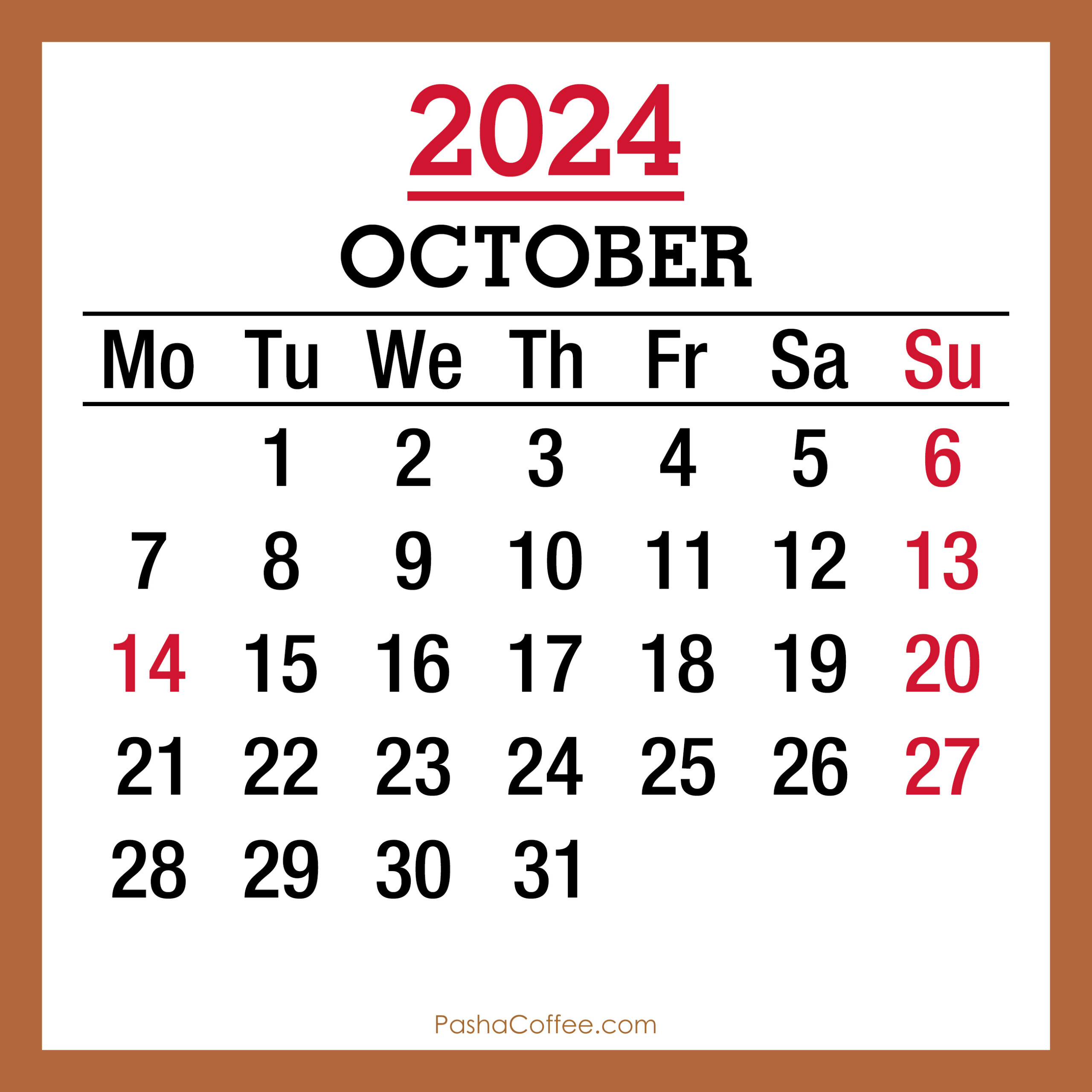 October 2024 Monthly Calendar With Holidays, Printable Free, Beige | October 9 2024 Calendar