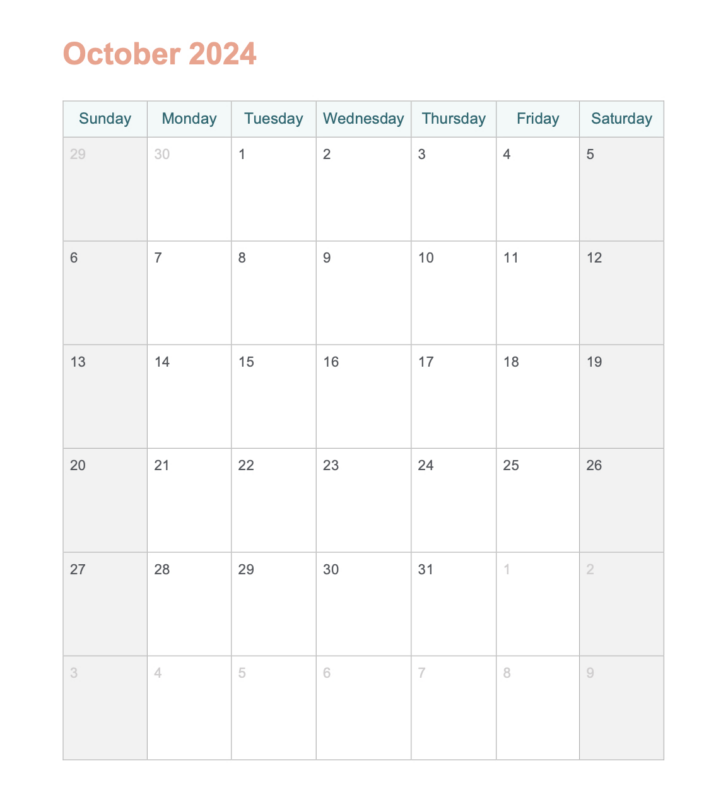 October 2024 Printable Calendar Word | Calendar 2024