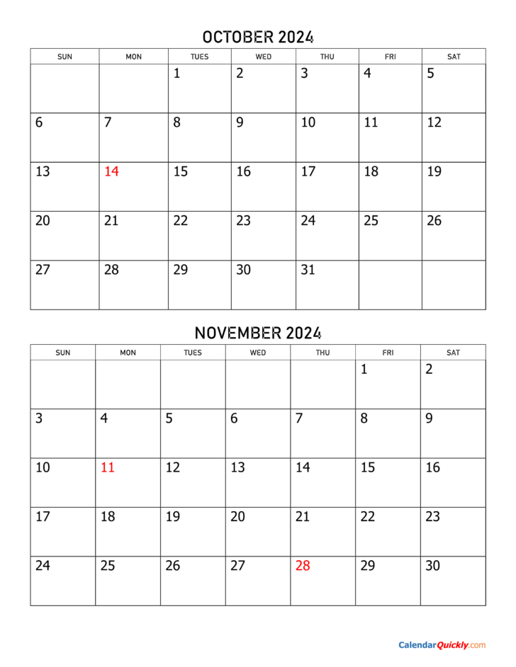 Printable Calendar For October and November 2024 | Calendar 2024