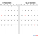 October And November 2024 Calendar | Calendar Quickly | Free Printable Calendar October And November 2024