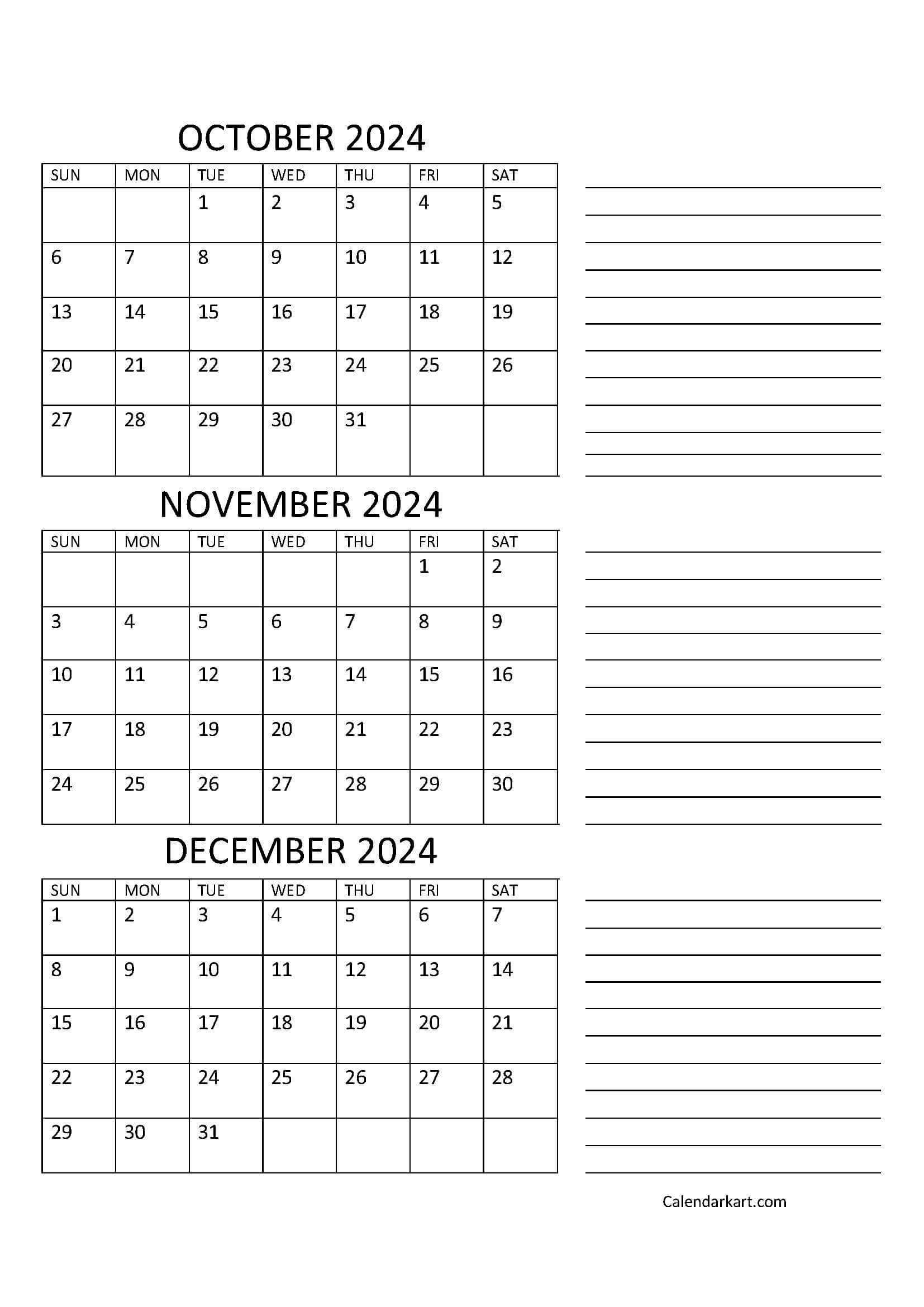 October To December 2024 Calendar (Q4) - Calendarkart | Calendar 2024