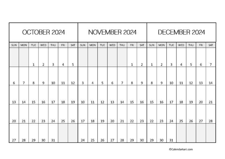 Printable Calendar 2024 October November December | Calendar 2024