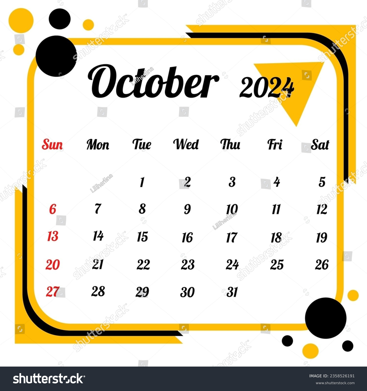 Oktober 2024 Kalender In Flacher Ausführung: Stock-Vektorgrafik | October 2024 Calendar Ideas