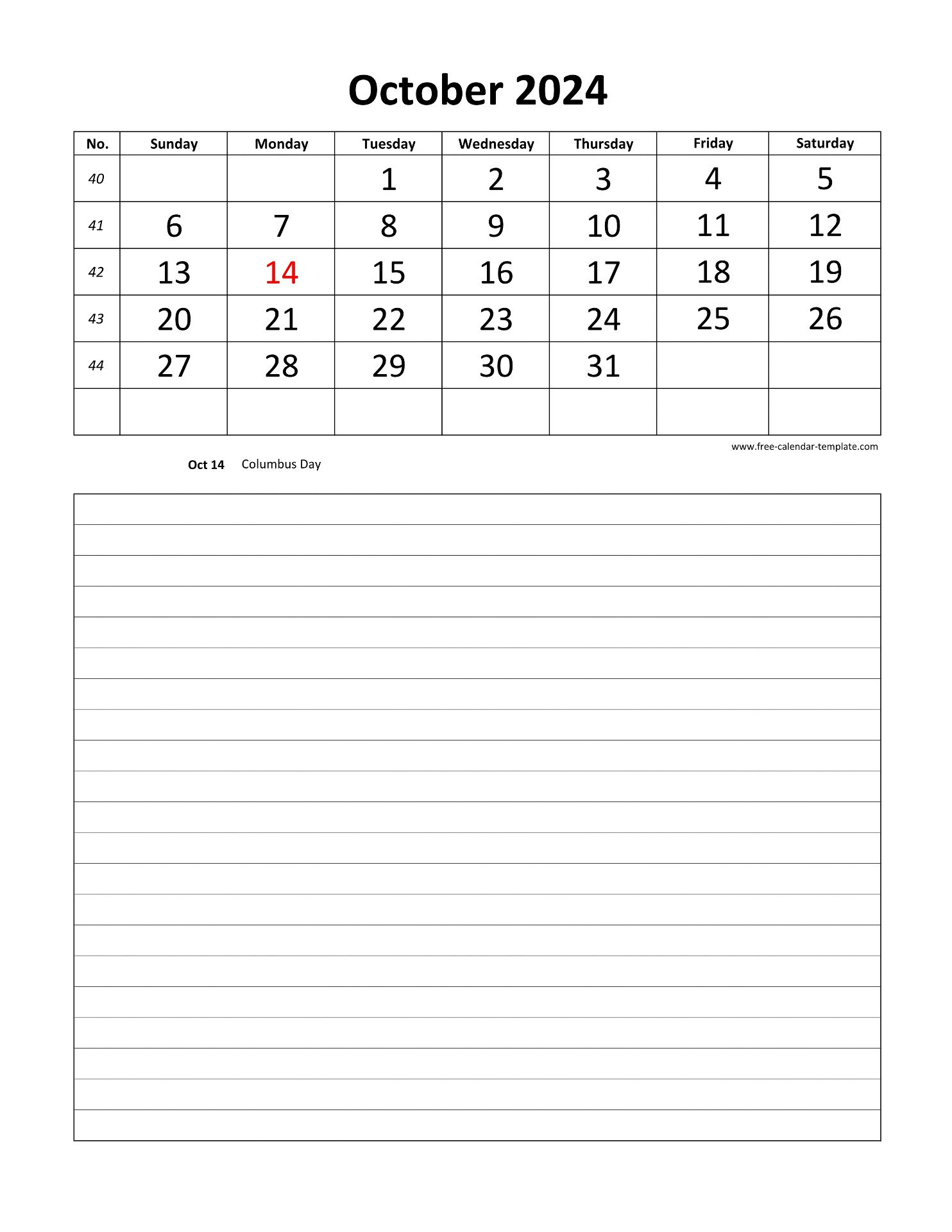 Printable 2024 October Calendar Grid Lines For Daily Notes | October 2024 Daily Calendar