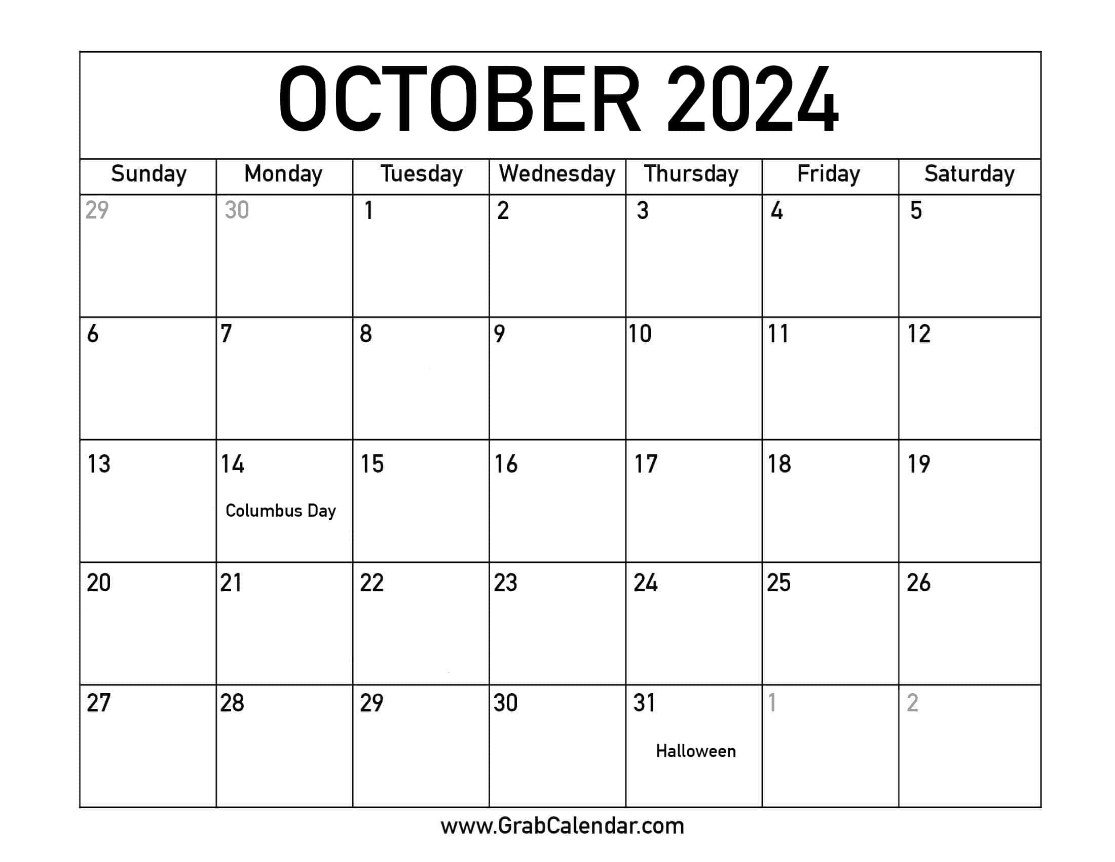 Printable October 2024 Calendar | Calendar 2024