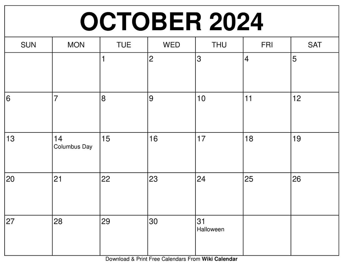 Printable October 2024 Calendar Templates With Holidays | 2024 October Printable Calendar