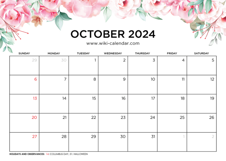 October 24 Calendar Printable | Calendar 2024