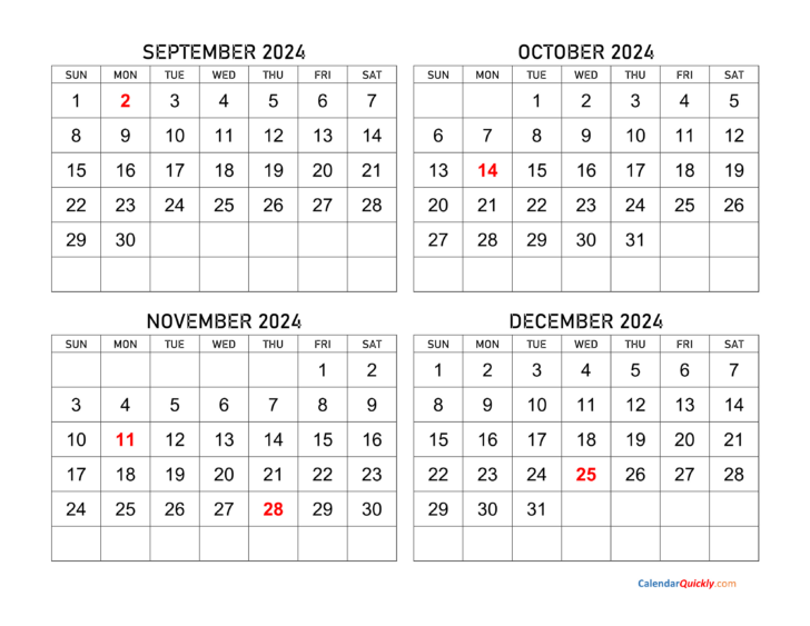 October November December 2024 Printable Calendar | Calendar 2024