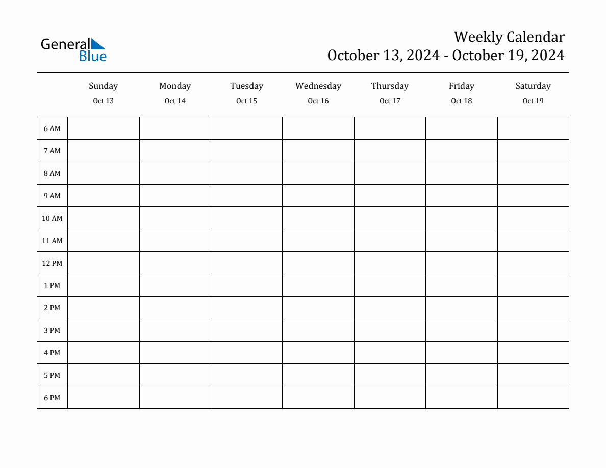 Weekly Calendar - October 13, 2024 To October 19, 2024 - (Pdf | Calendar 2024