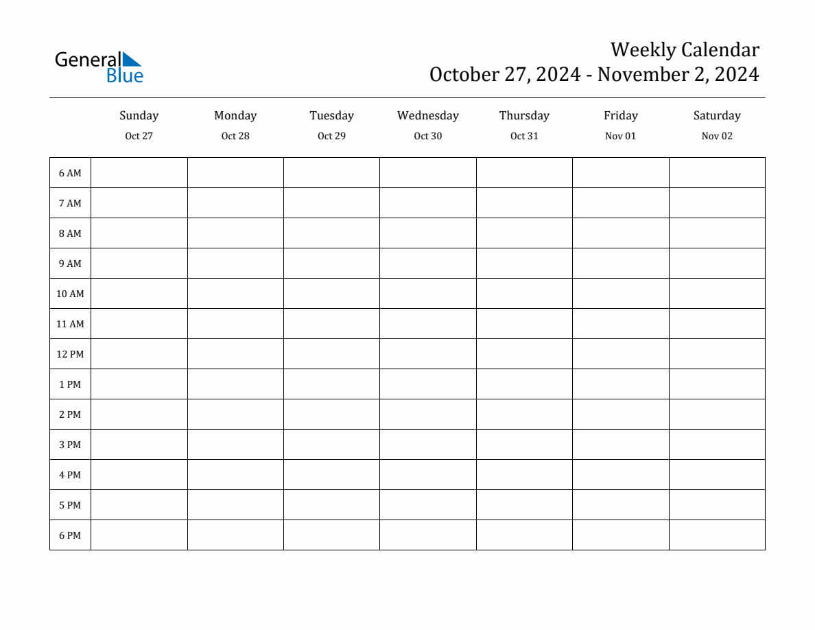 Weekly Calendar - October 27, 2024 To November 2, 2024 - (Pdf | Calendar 2024