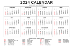 Year 2024 Calendar Printable With Holidays – Wiki Calendar |  Calendar 2024