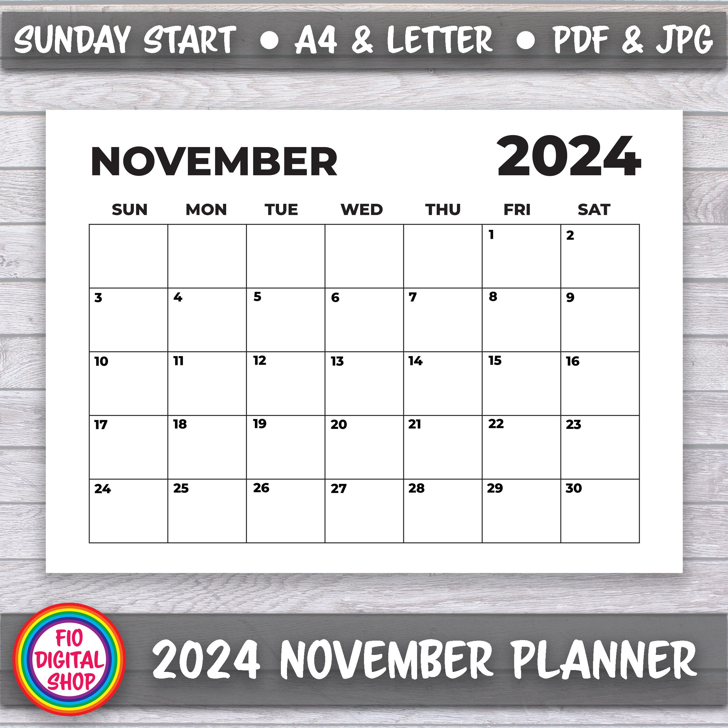 2024 November Sunday Start Minimalist Black And White Monthly | Calendar 2024