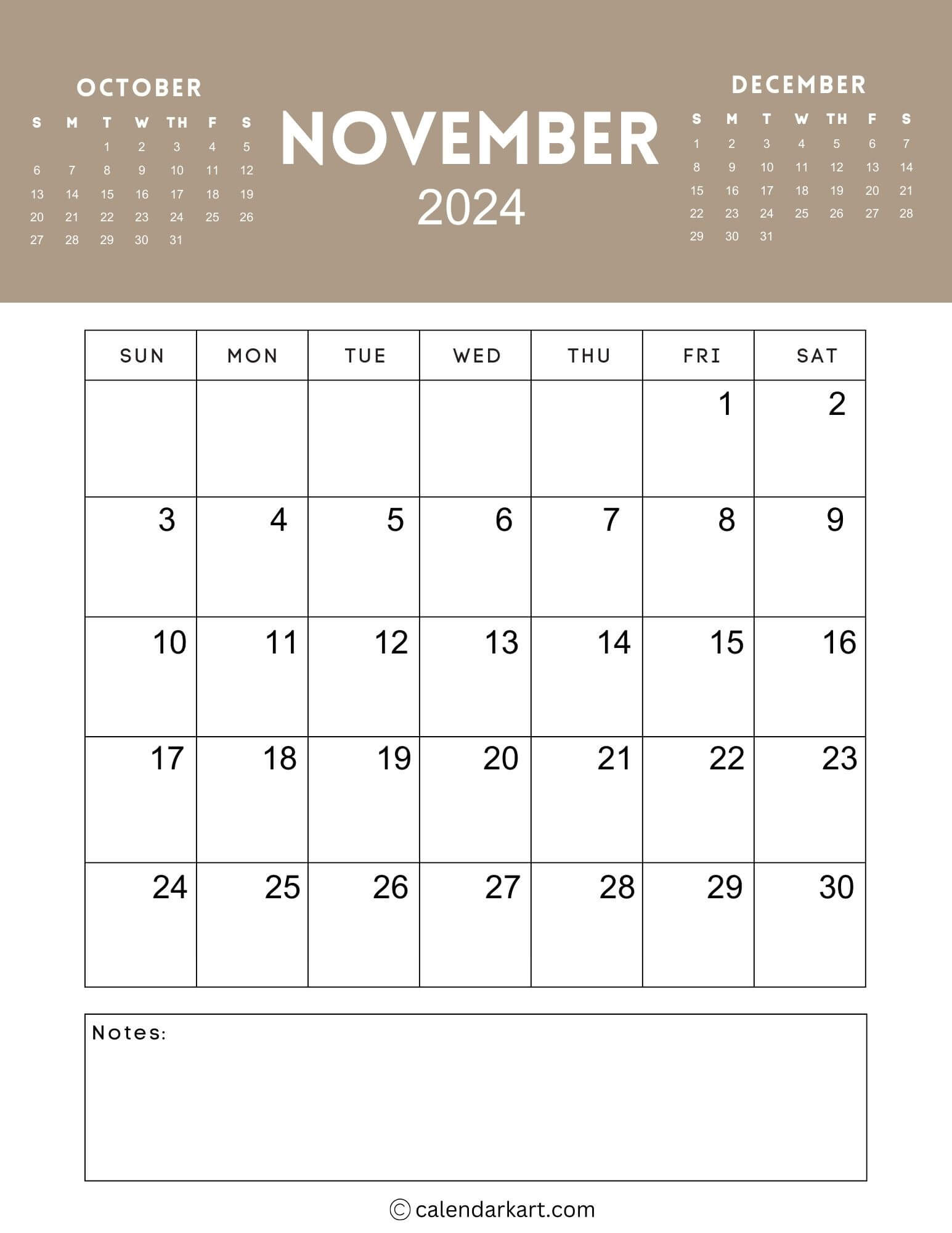 38 Printable November 2024 Calendars | Free Pdf - Calendarkart | November 2024 22 Calendar Printable