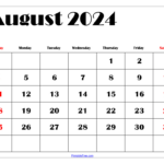 August 2024 Calendar Printable Pdf Templates Free Download | Printable Calendar November 2024   January 2024