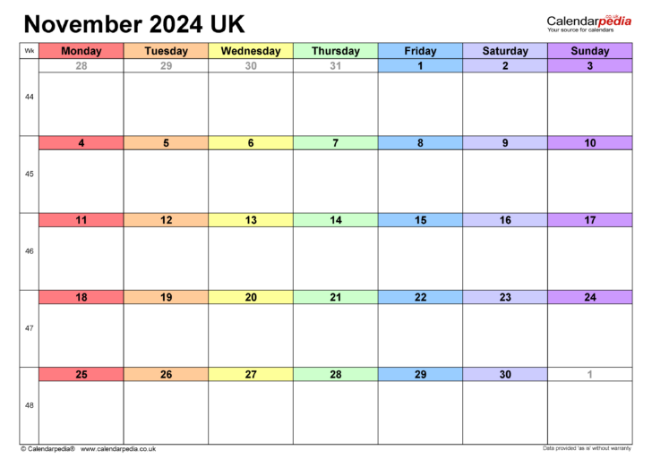 November Calendar 2024 Printable UK | Calendar 2024