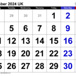 Calendar November 2024 Uk With Excel, Word And Pdf Templates | November 2024 Calendar With Holidays Printable