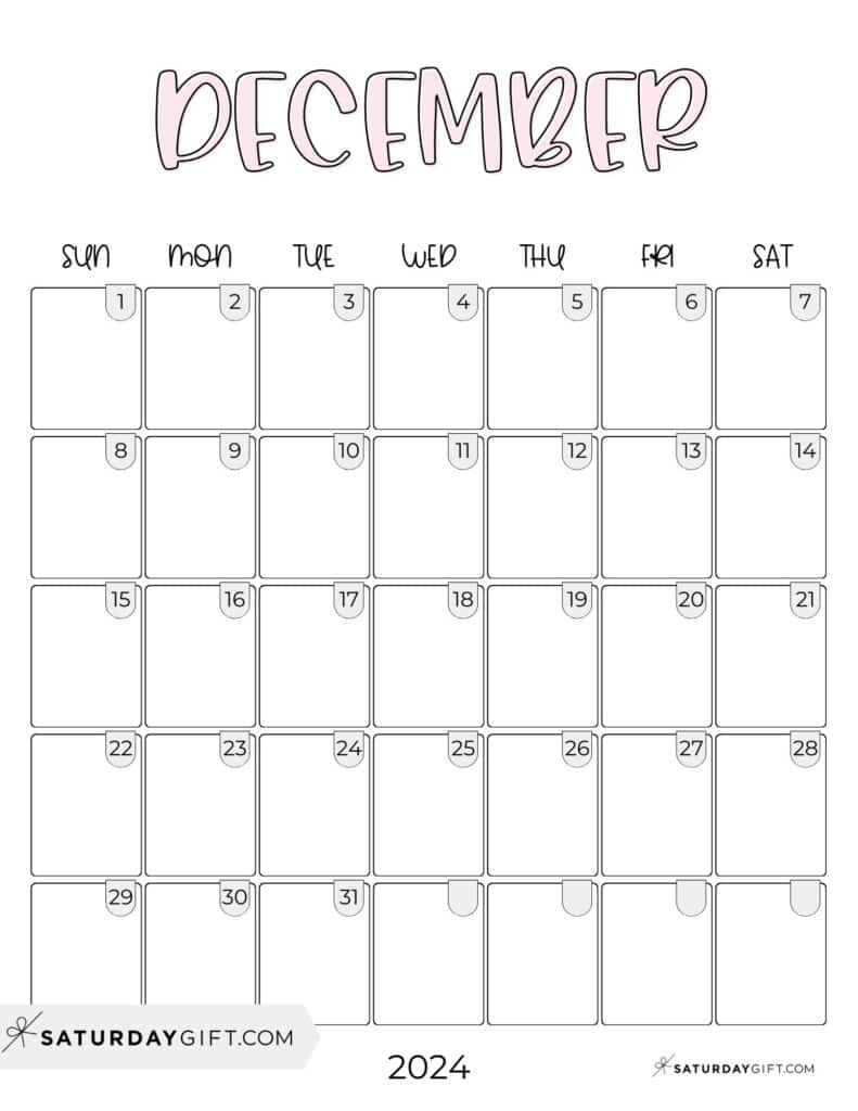 December 2024 Calendar - 20 Cute &amp;amp; Free Printables | Saturdaygift | Printable Calendar November And December 2024 Cute