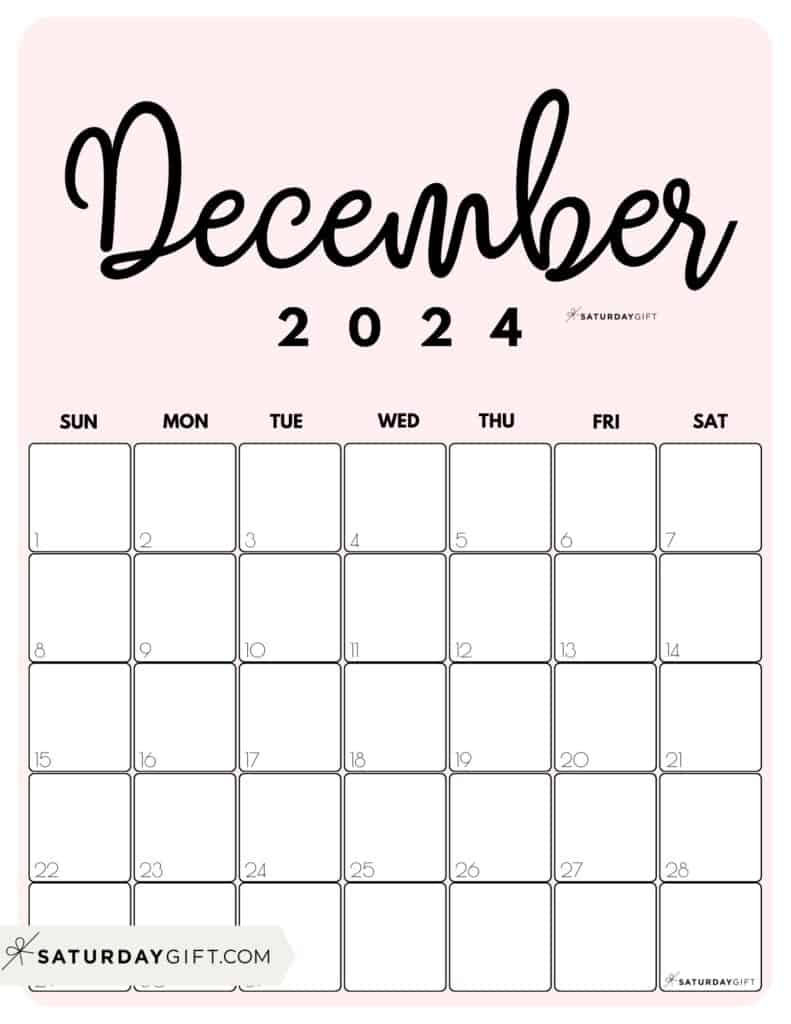 December 2024 Calendar - 20 Cute &amp;amp; Free Printables | Saturdaygift | Printable Calendar November and December 2024 Cute