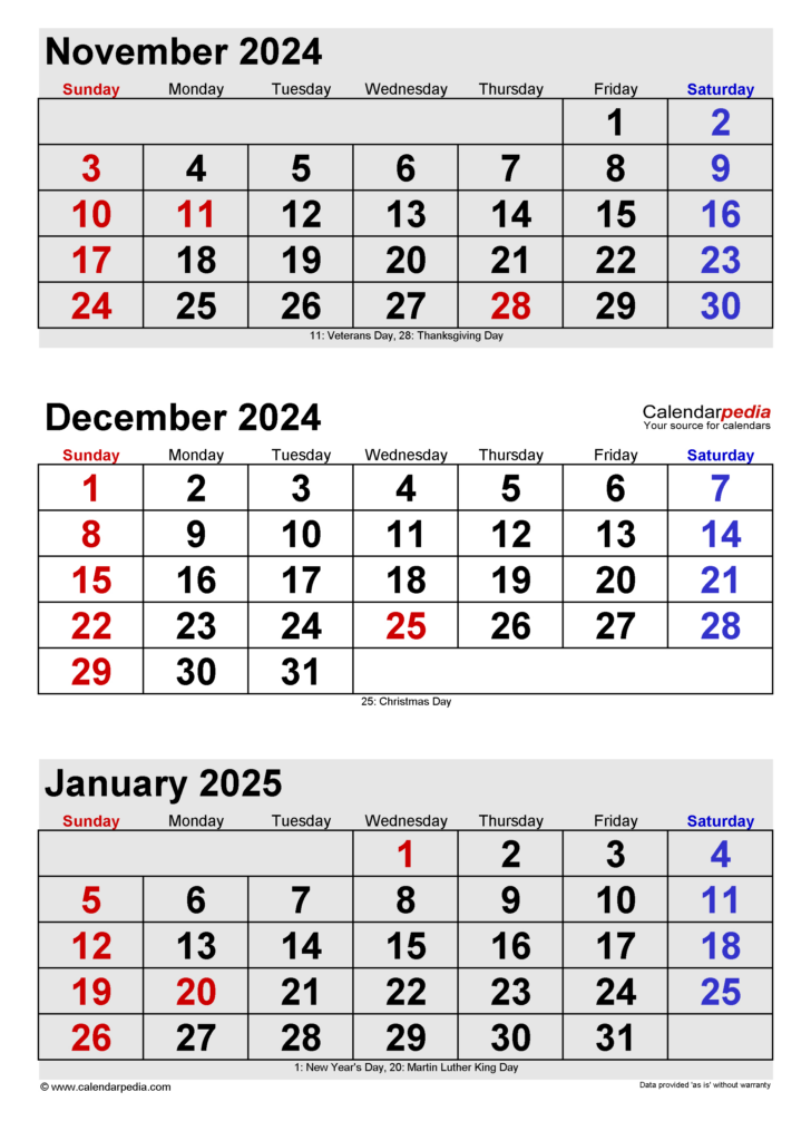 Printable Calendar November December 2024 January 2024 | Calendar 2024