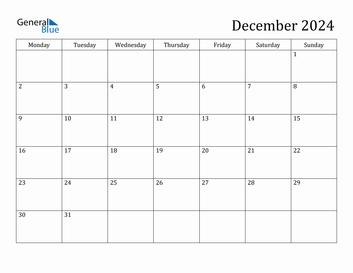 December 2024 Monday Start Calendar (Pdf, Excel, Word) | November December 2024 Printable Calendar Monday Start