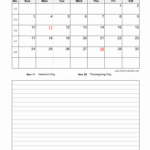 Download November 2024 Blank Calendar With Space For Notes (Vertical) | November 2024 Printable Calendar With Notes