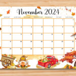 Editable November 2024 Calendar, Beautiful Fall Autumn W/ Pumpkins | Printable Calendar Waterproof November 2024