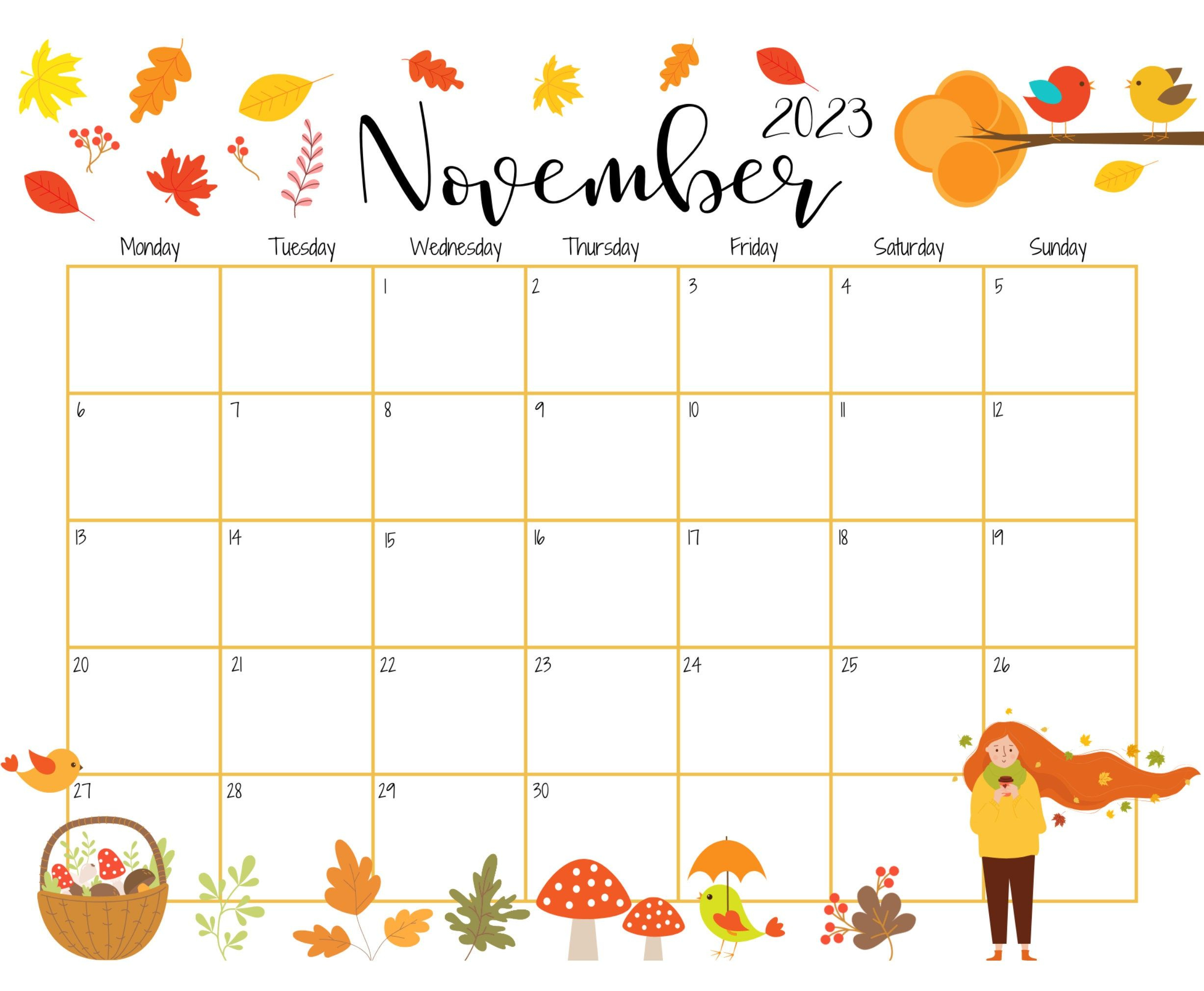 Editable November 2024 Calendar, Fall Foliage, Calendar For Women | Calendar 2024