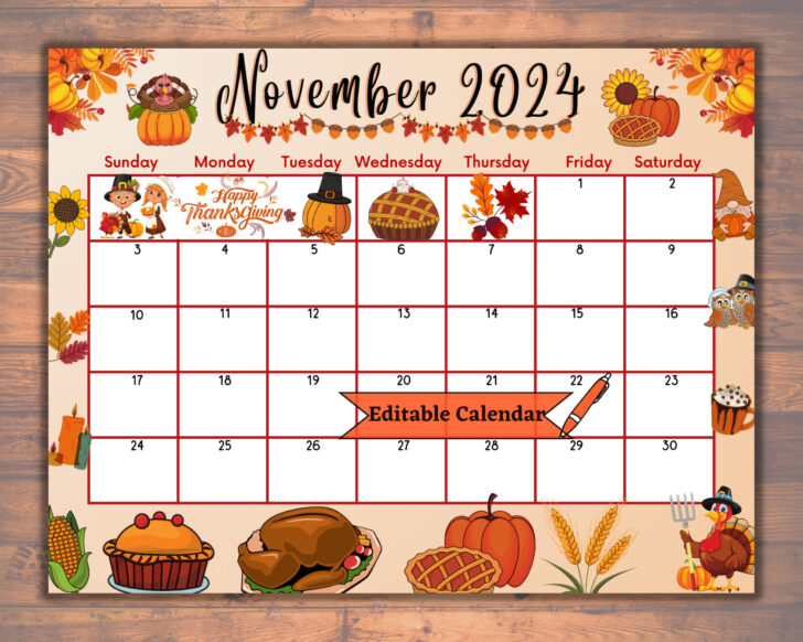 Printable Calendar November 2024 With Thanksgiving Theme | Calendar 2024