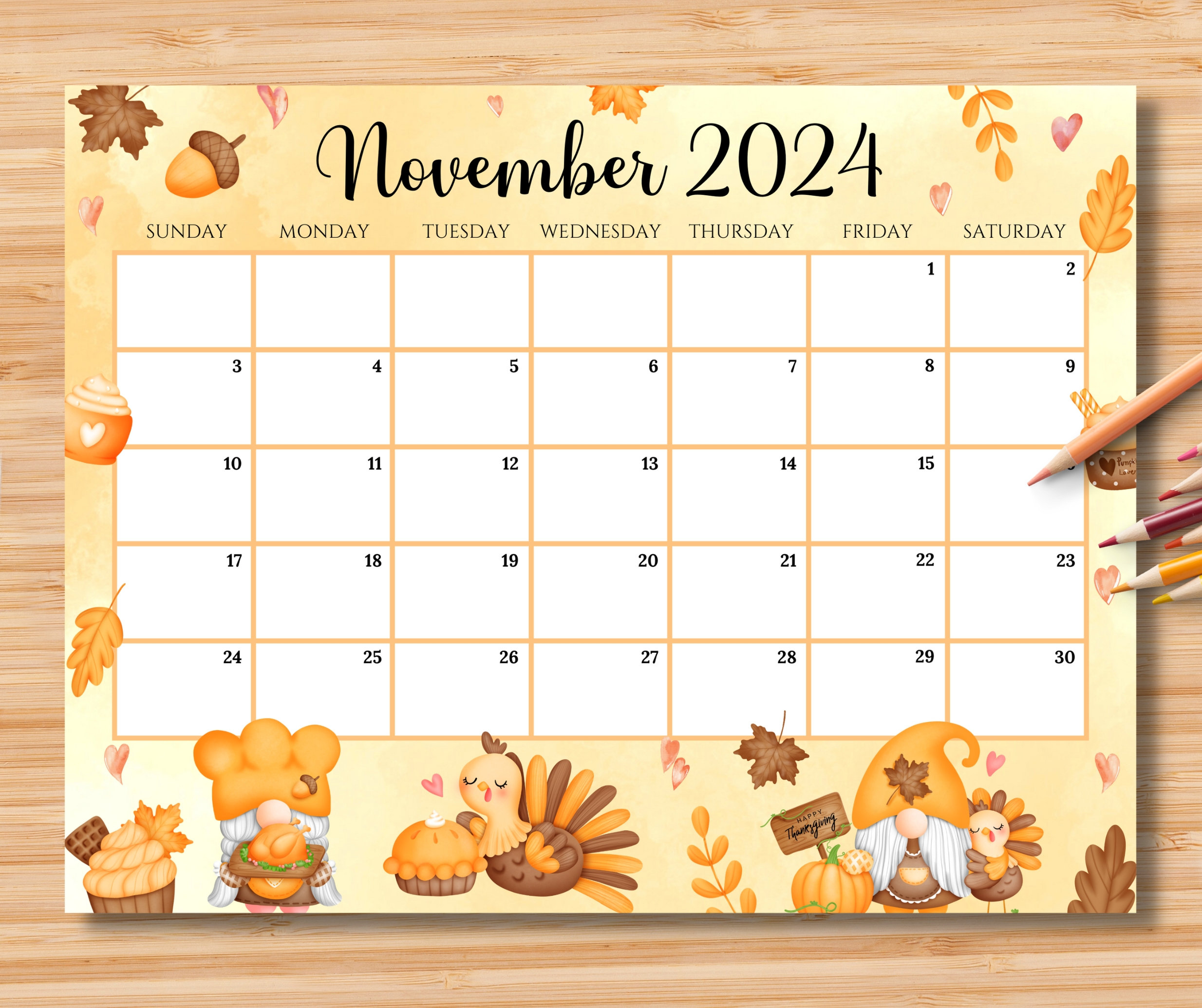 Editable November 2024 Calendar, Happy Thanksgiving With Cute | Calendar 2024