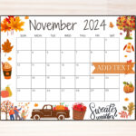 Editable November 2024 Calendar, Printable Fall Calendar, Wall | November Printable Classroom Calendar 2024