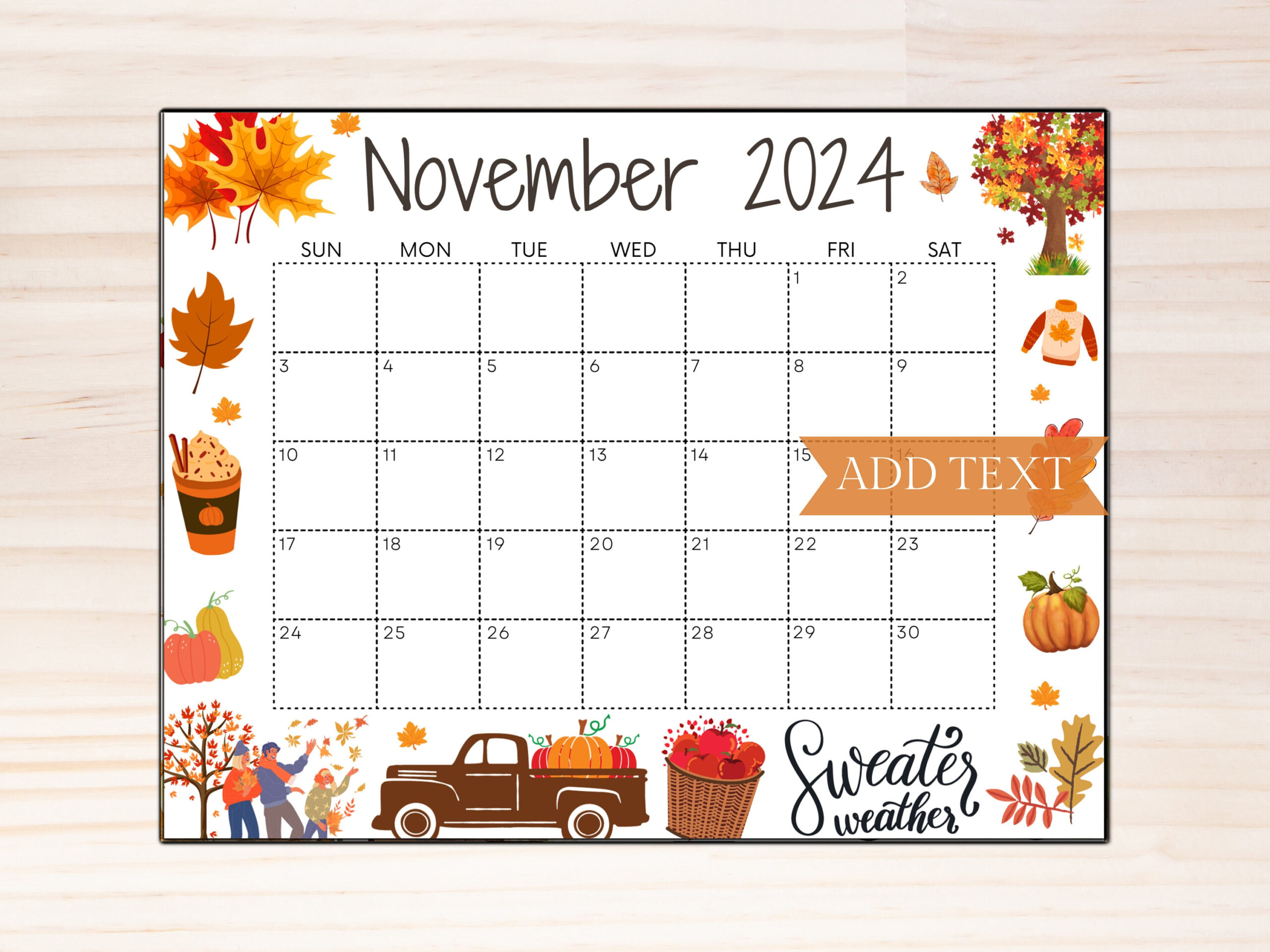 Editable November 2024 Calendar, Printable Fall Calendar, Wall | November Printable Classroom Calendar 2024