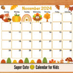 Editable November 2024 Calendar, Printable Kid Calendar 2024 |  Calendar 2024