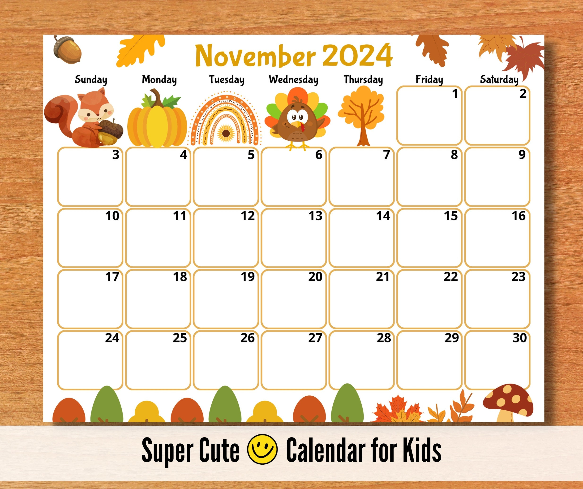 Editable November 2024 Calendar, Printable Kid Calendar 2024 | Calendar 2024