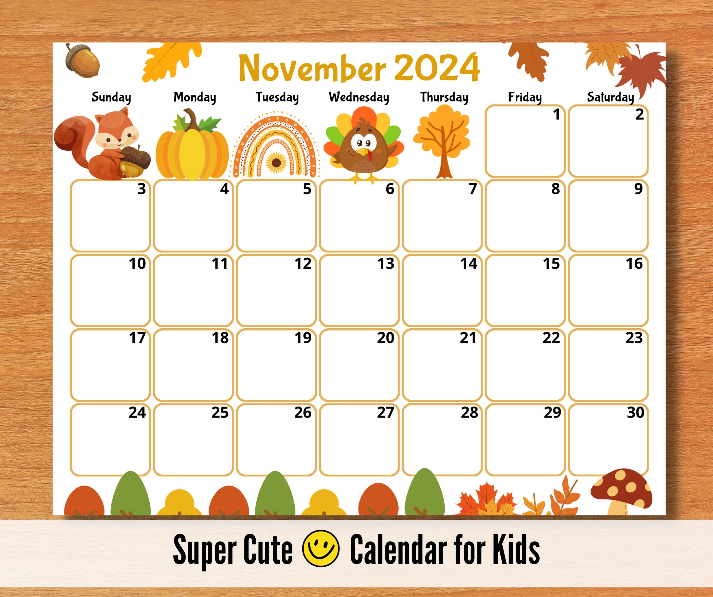 Editable November 2024 Calendar, Printable Kid Calendar 2024 | November Calendar 2024 Printable Kids