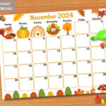 Editable November 2024 Calendar, Printable Kid Calendar 2024 | November Printable Classroom Calendar 2024