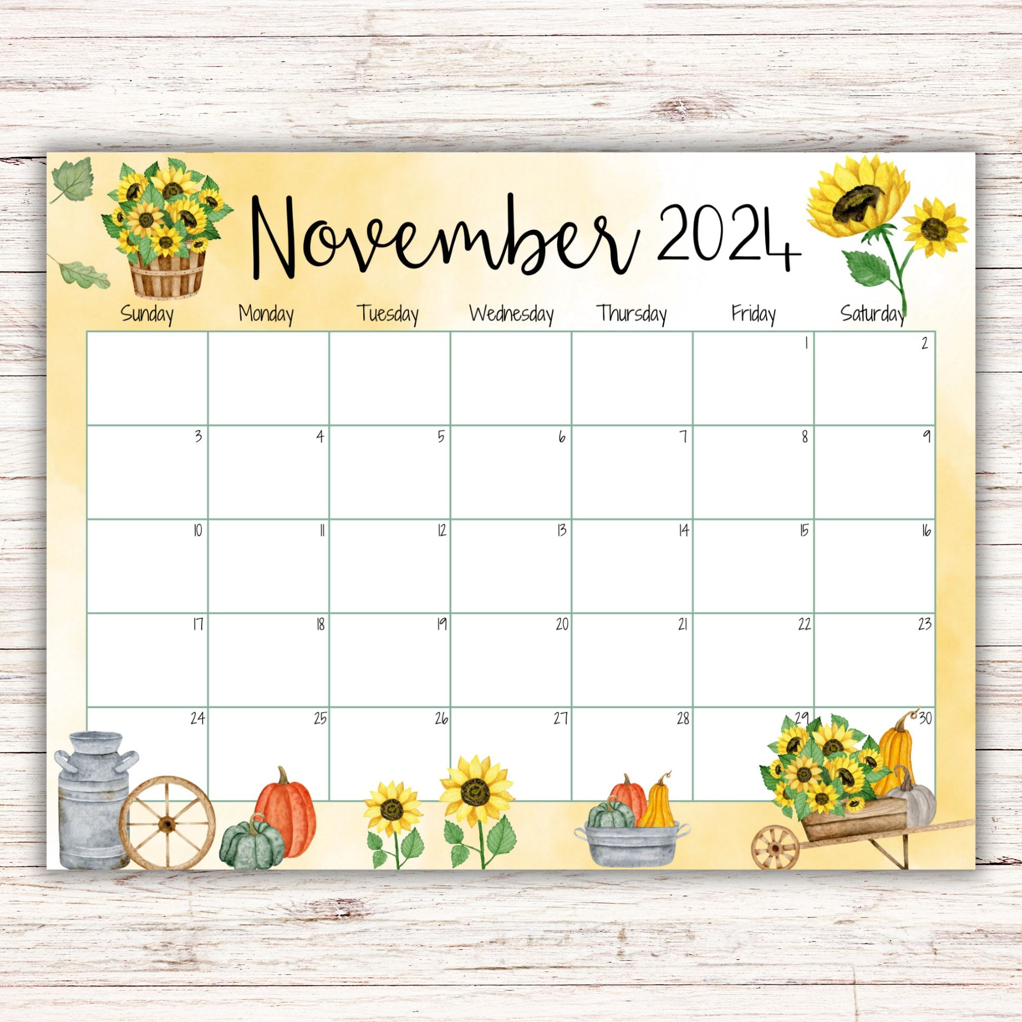 Editable November 2024 Calendar, Printable Planner, Fillable | Calendar 2024