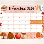 Editable November 2024 Calendar, Printable Wall Calendar 2024 | November Preschool Calendar 2024 Printable