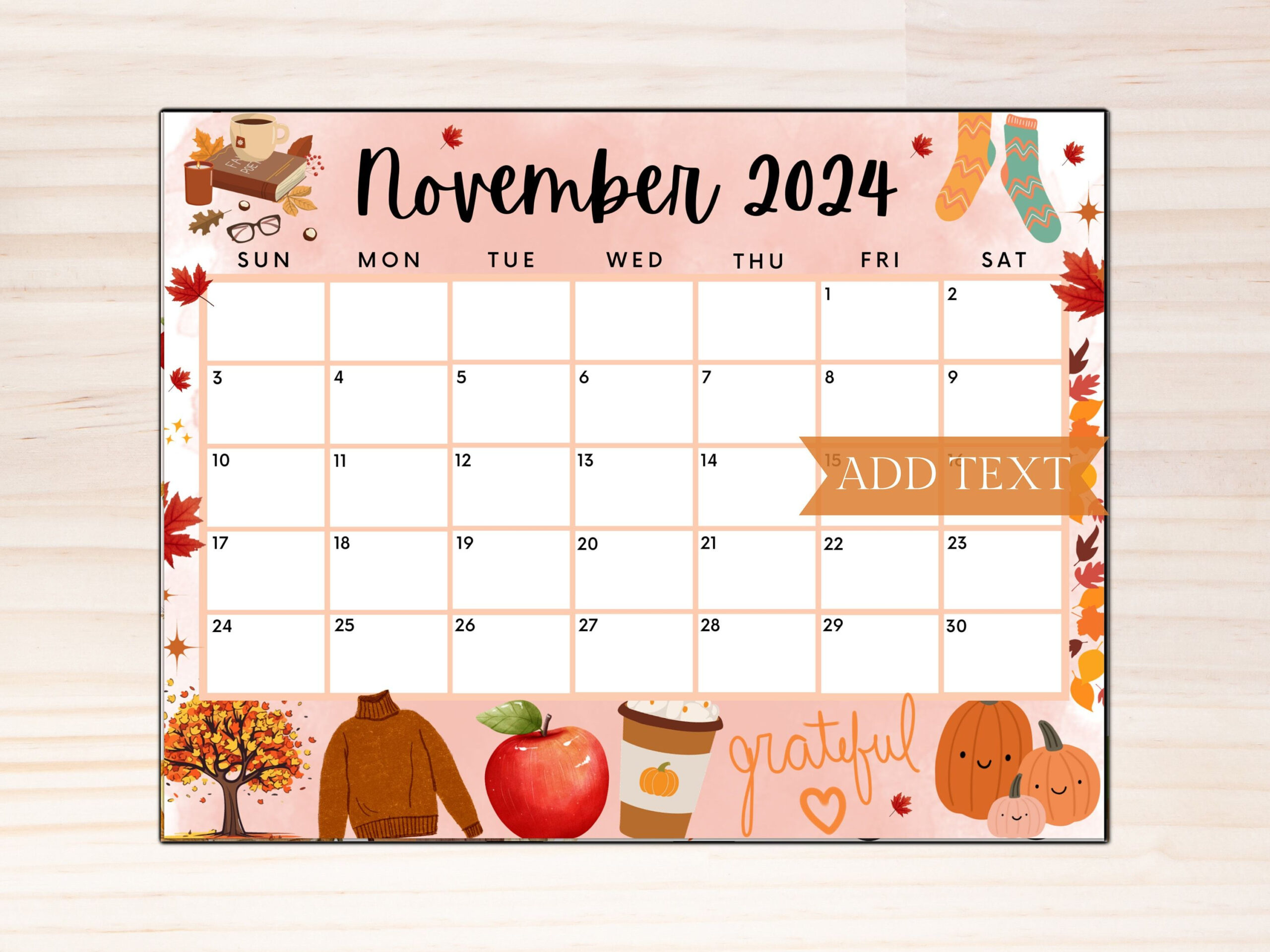 Editable November 2024 Calendar, Printable Wall Calendar 2024 | November Preschool Calendar 2024 Printable