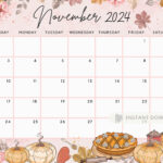 Fillable November 2024 Calendar, Sweet Autumn. Cute Fall Pumpkin | Cute November 2024 Calendar Printable