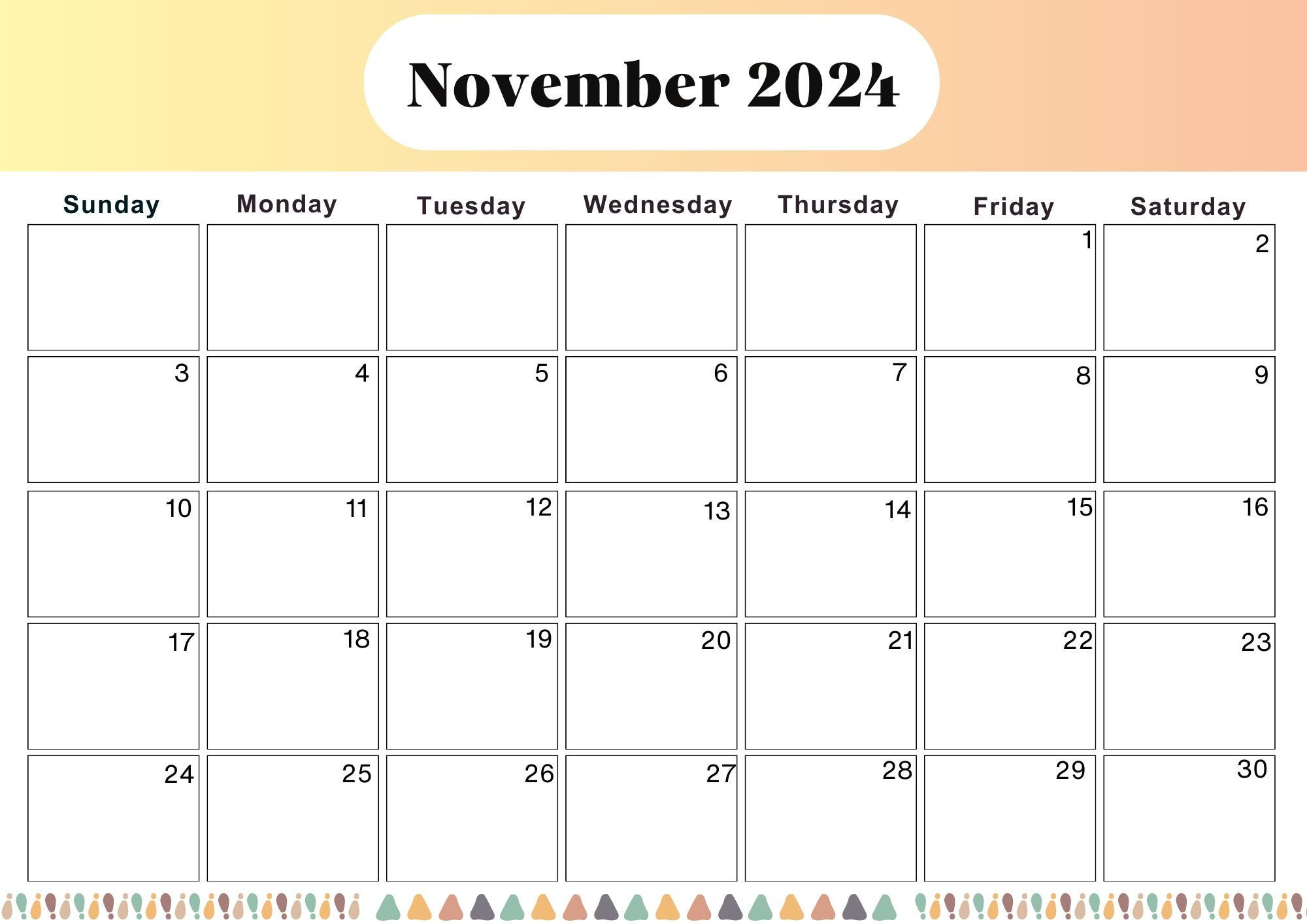 Fillable November Calendar 2024,A4 Size,Digital,Pdf,2024 July | Outlook Calendar November 2024 Printable