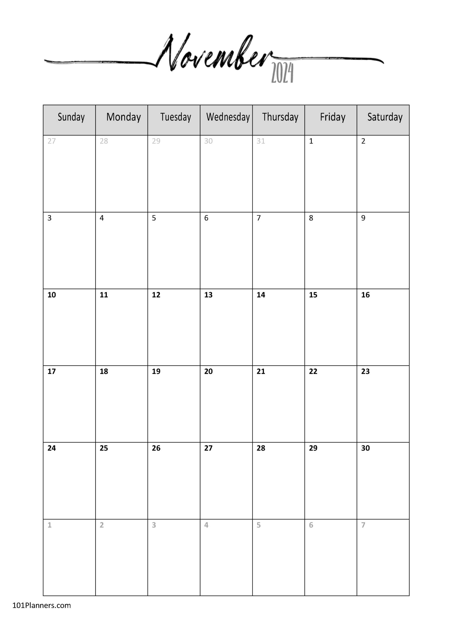 Free 2024 Calendar Template Word | Instant Download | November Calendar 2024 Printable Wincalendar