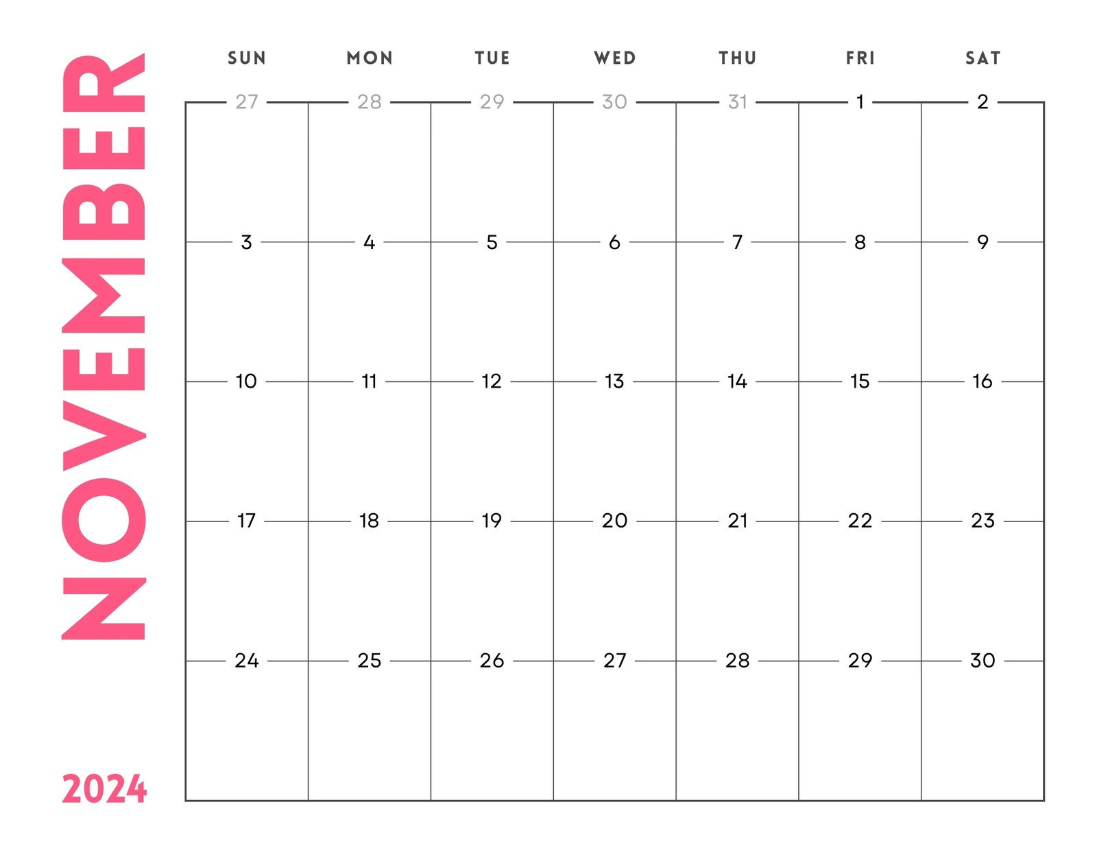 Free And Printable November 2024 Calendar Templates | Canva | Printable Calendar November 2024 Were You Can List Events