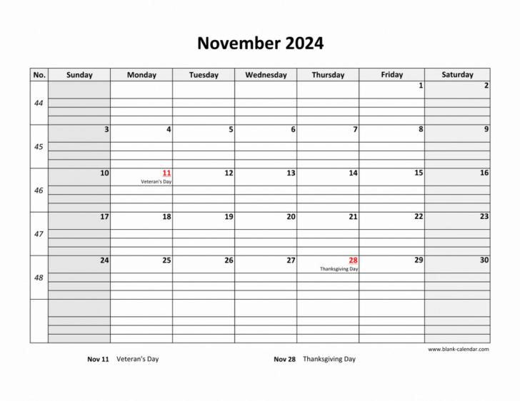 Printable Large 2024 November Calendar | Calendar 2024