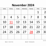 Free Download Printable November 2024 Calendar, Large Font Design | November 2024 Calendar With Holidays Printable Free