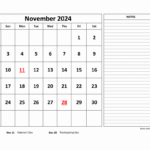 Free Download Printable November 2024 Calendar, Large Space For | November 2024 Calendar Printable With Notes