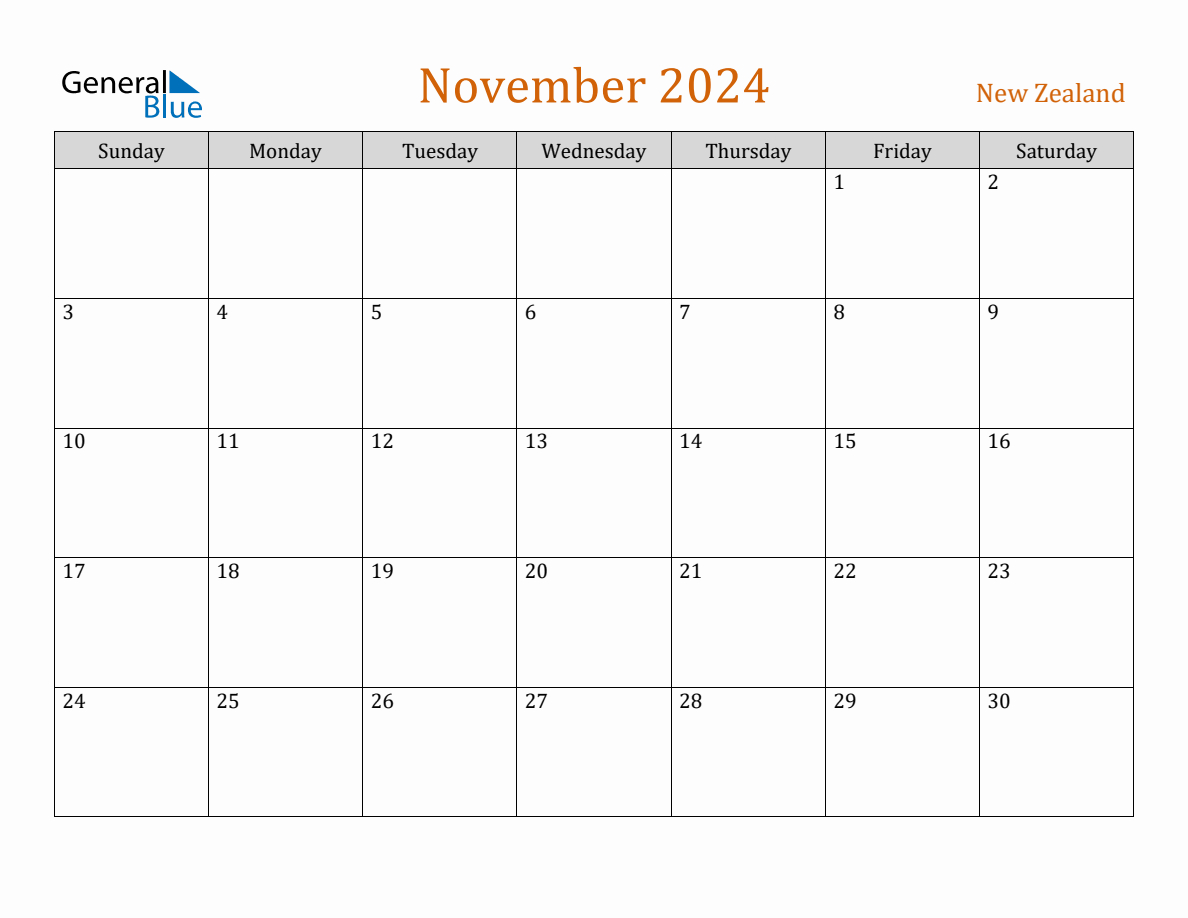 Free November 2024 New Zealand Calendar | Calendar 2024