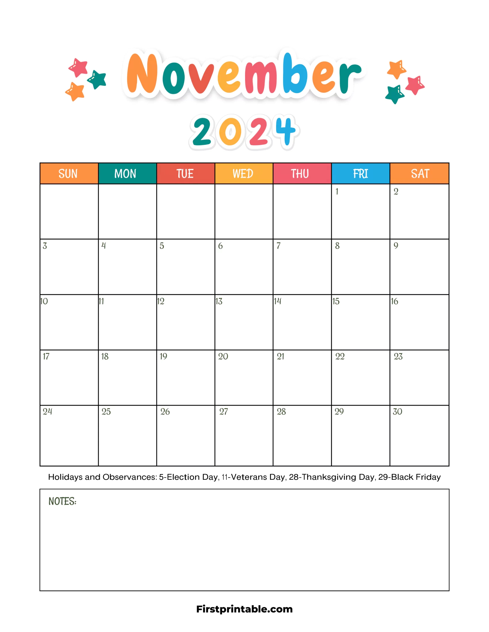 Free Printable &amp;amp; Fillable November Calendar 2024 | Calendar 2024