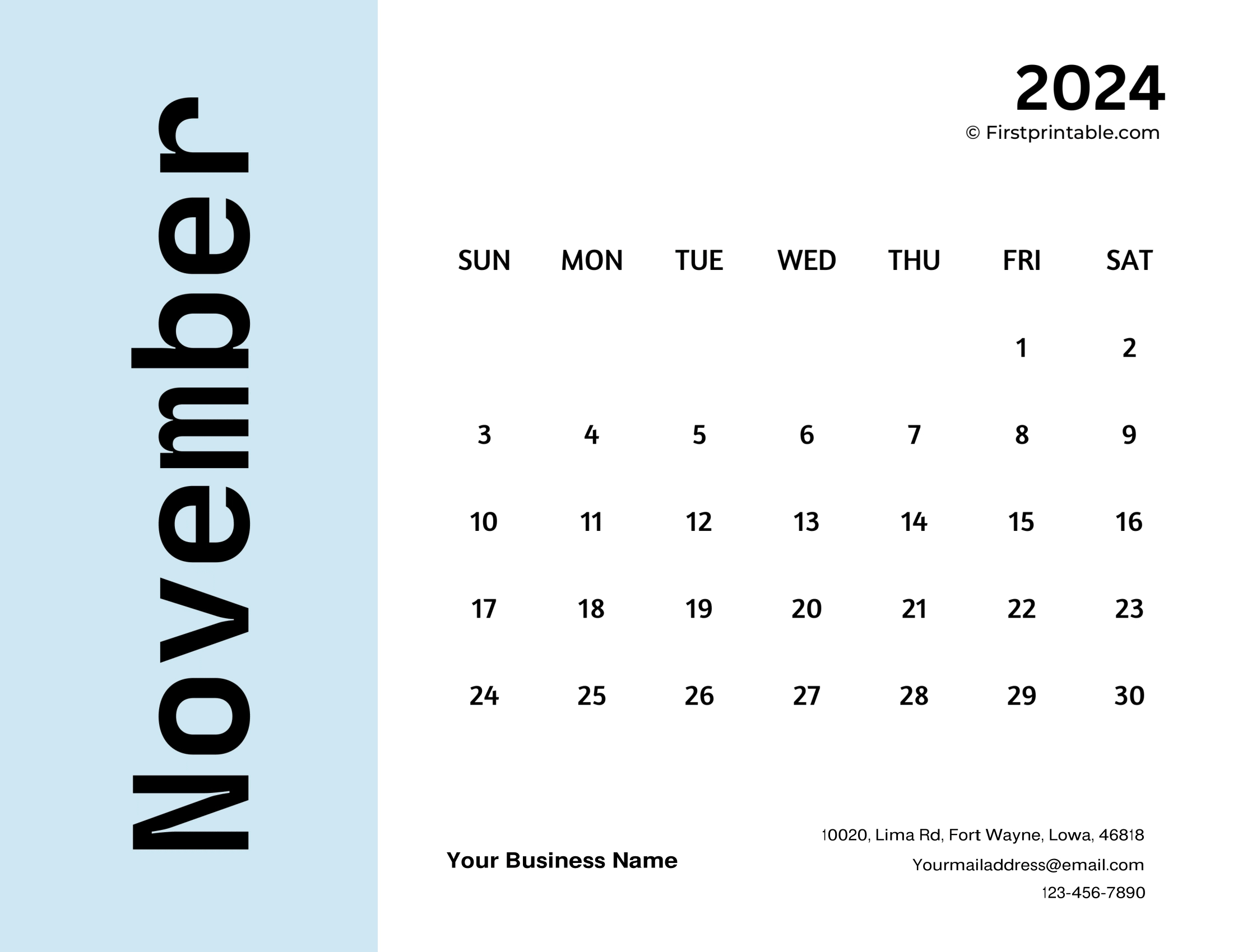 Free Printable &amp;amp; Fillable November Calendar 2024 | Printable Calendar 2024 November 123